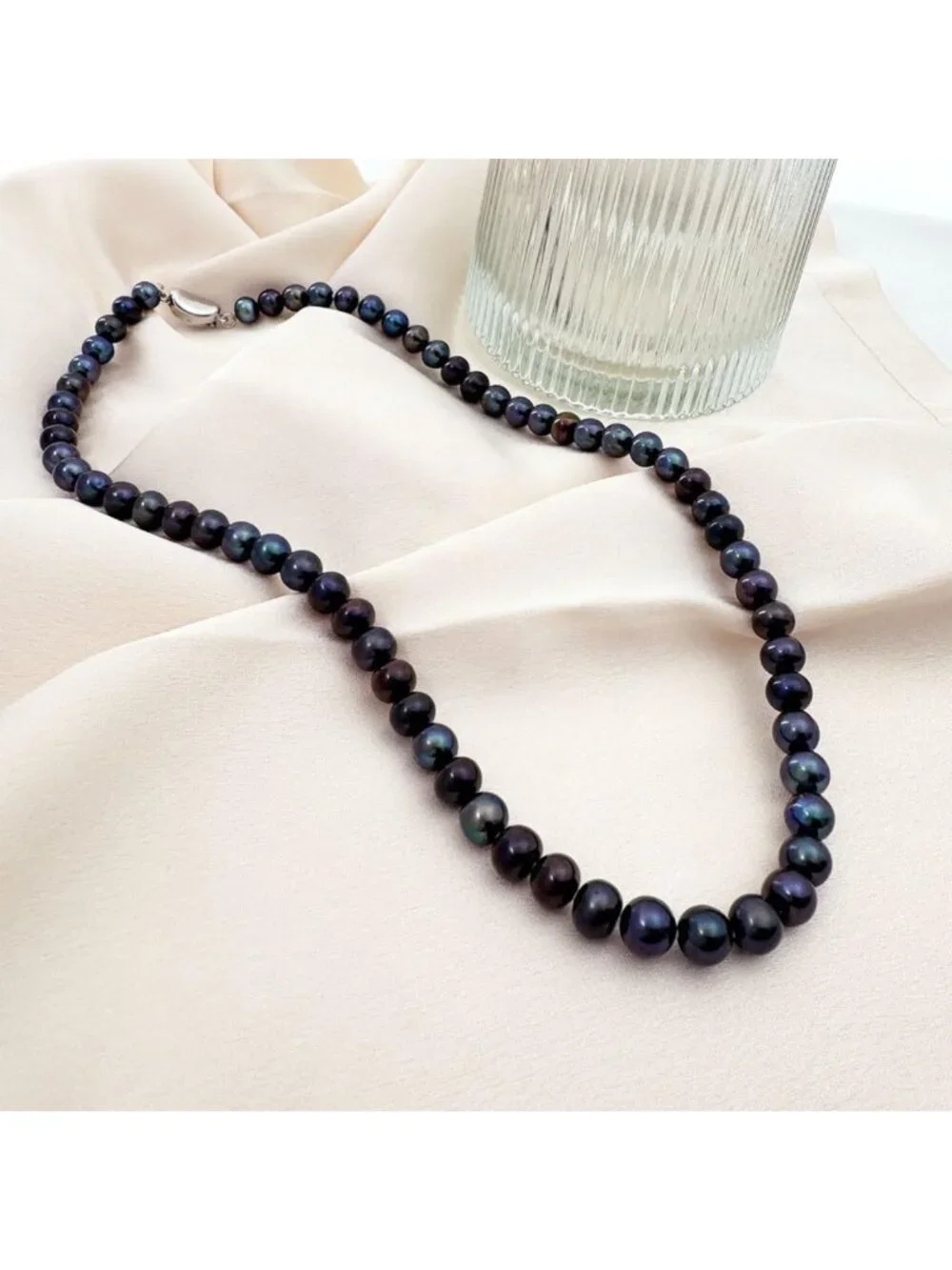 Dainty Black Freshwater Pearl Necklace for Women | Sterling Silver Clasp - Picture 5 of 6